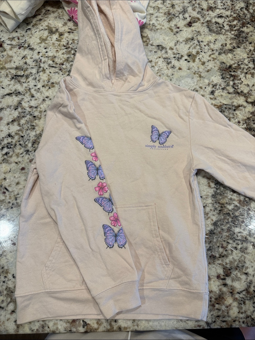 Simply Southern Light Pink Hoodie with Purple Butterflies